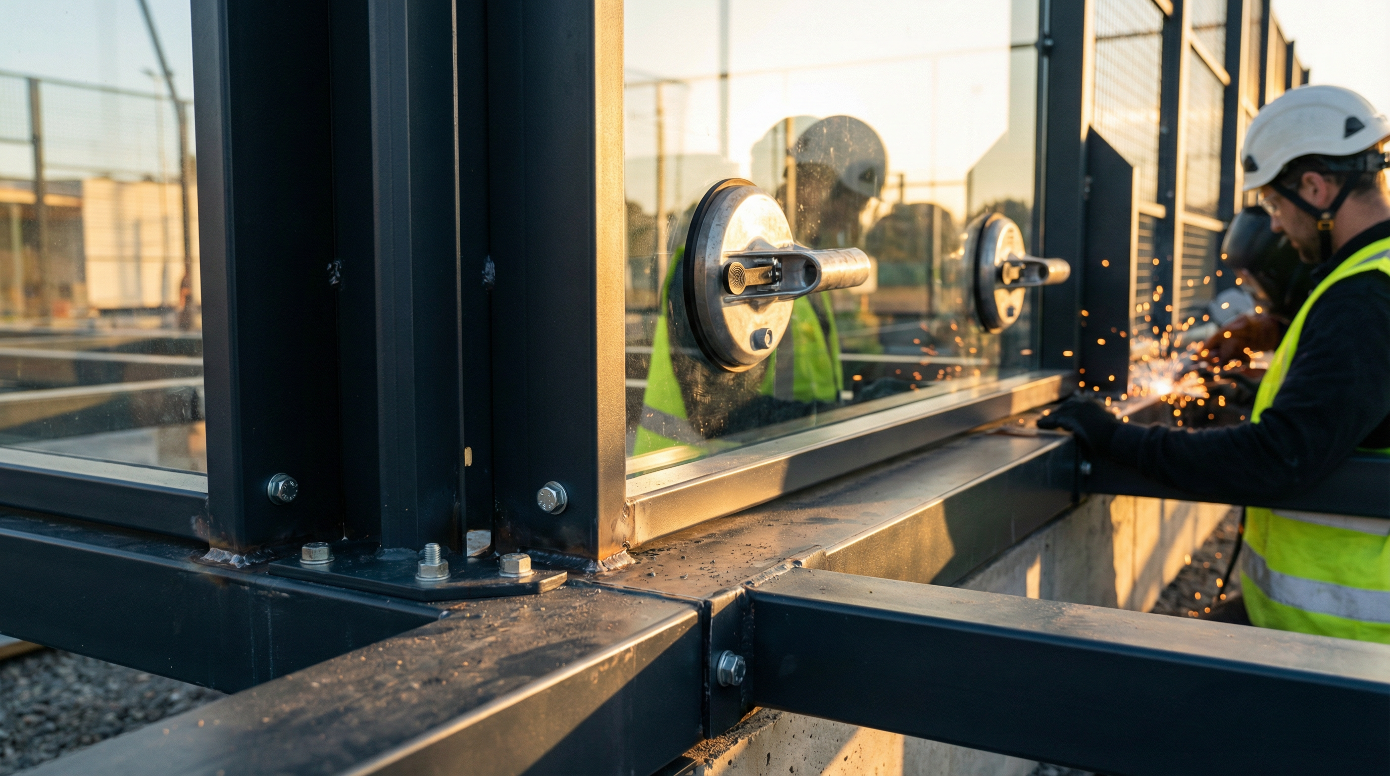 Padel court glass panel installation in progress